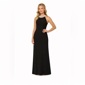 Adrianna Papell Black Pearl Halter Gown SZ 10 w tags Formal Evening GALA MOB
